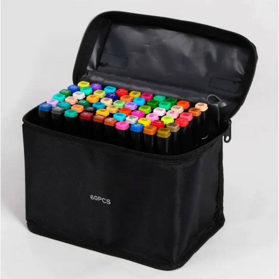 Kit 60 Canetas Marcadores Coloridos Dupla Ponta para Atividades Pedagógicas e Desenho Criativo na Sala de Aula