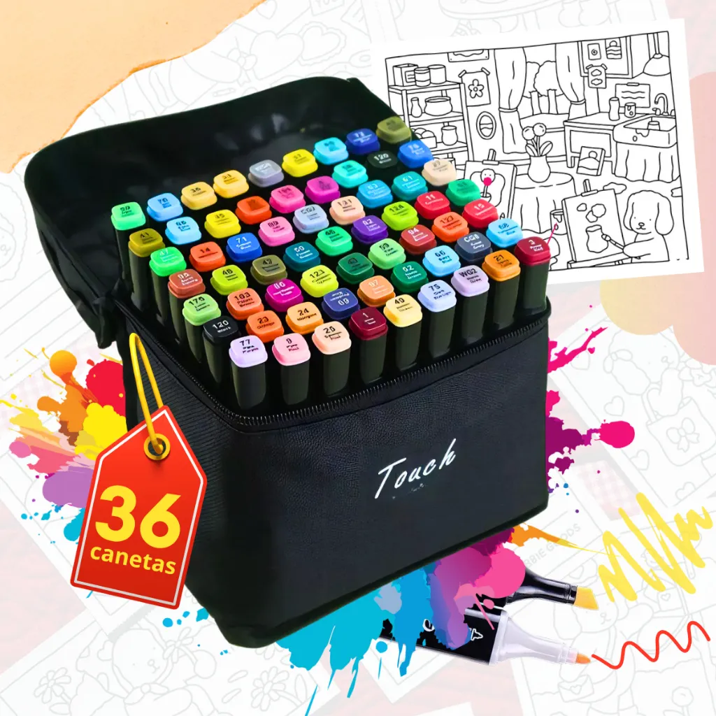 Kit Canetas Coloridas Ponta Dupla para Atividades Pedagógicas e Livros de Colorir - Recurso Didático para Professores