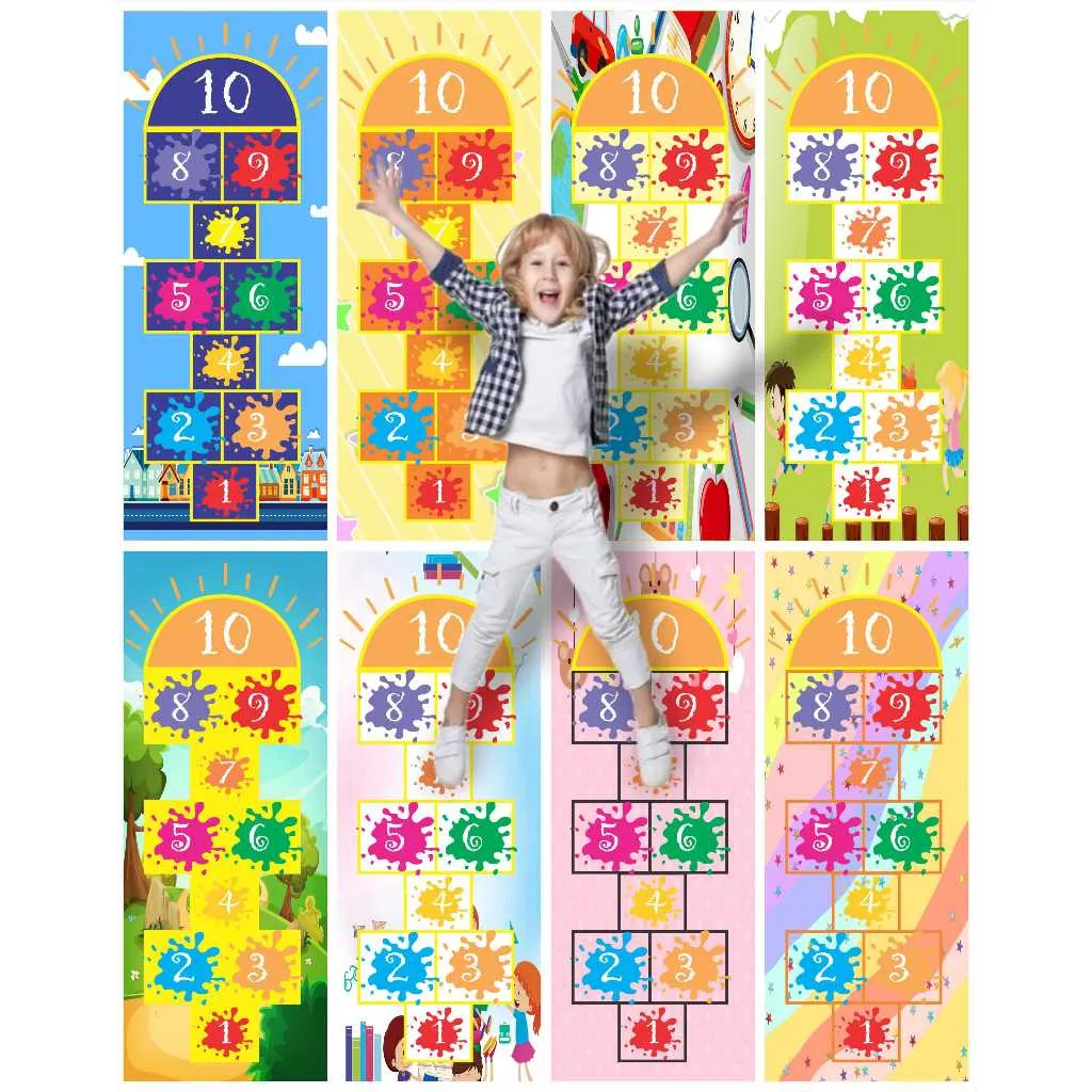 Tapete Amarelinha Adesivo para Atividades Pedagógicas no Chão Escolar - Recurso Lúdico para Desenvolvimento Cognitivo e Motor Infantil